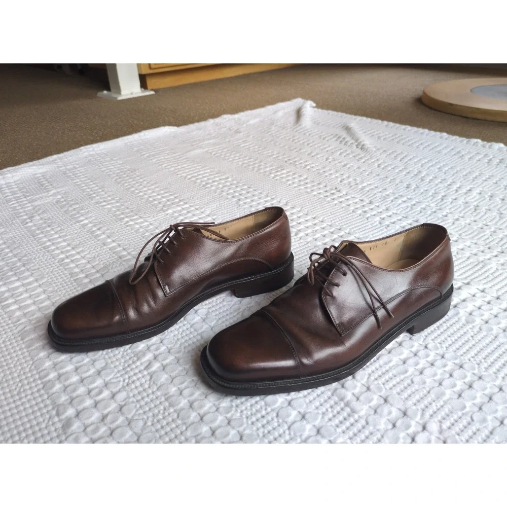 Salvatore Ferragamo Studio Derby Cap Toe Leather Dress Shoes Sz 10 Lace Up Brown